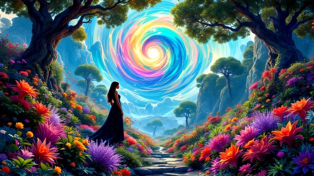 Eco-Modern Eden: Futuristic Paradise with Vibrant Flowers an...