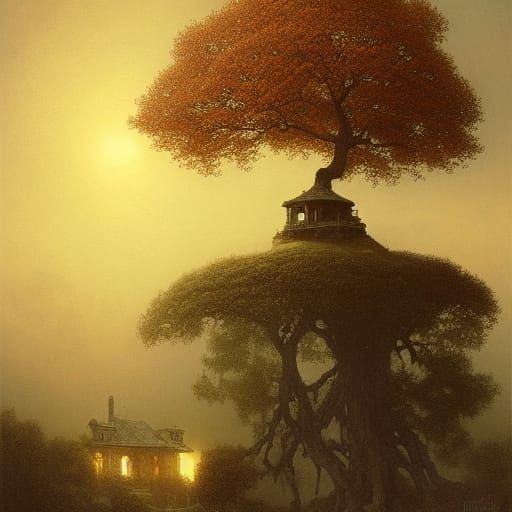 Bonsai Orange Tree with Fairy in Doré Style