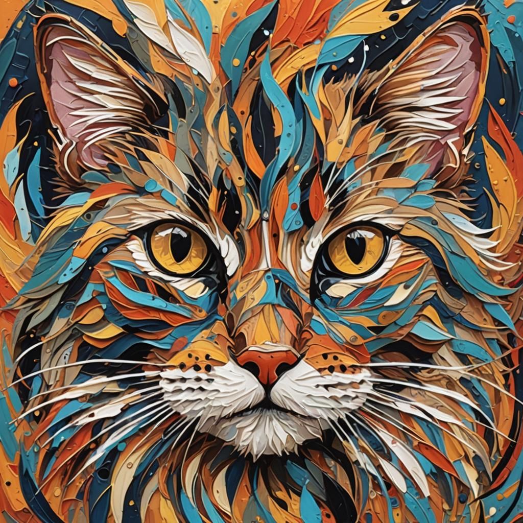 Abstract Quill Cat with Complementary Colors
