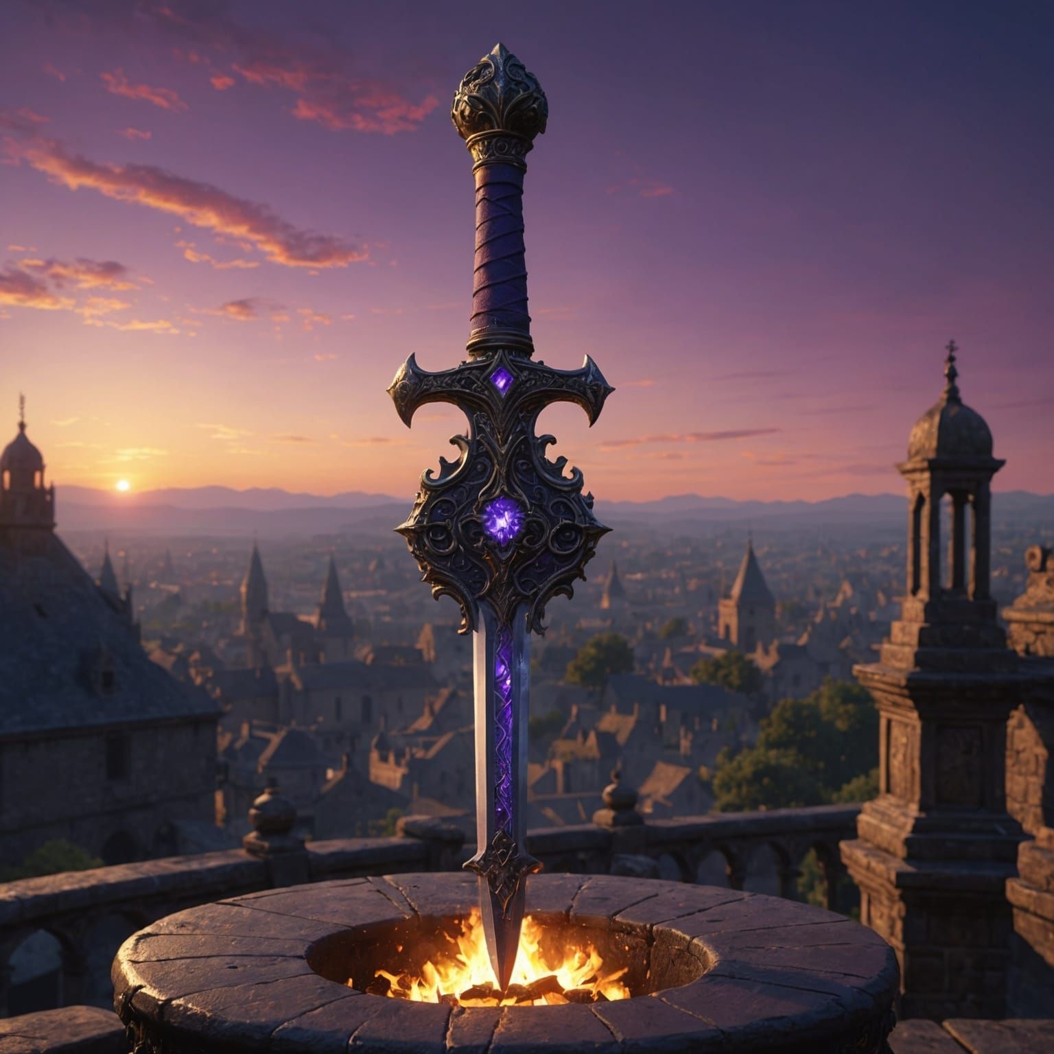 Forging a Sword at Sunset: Fantasy Concept Art