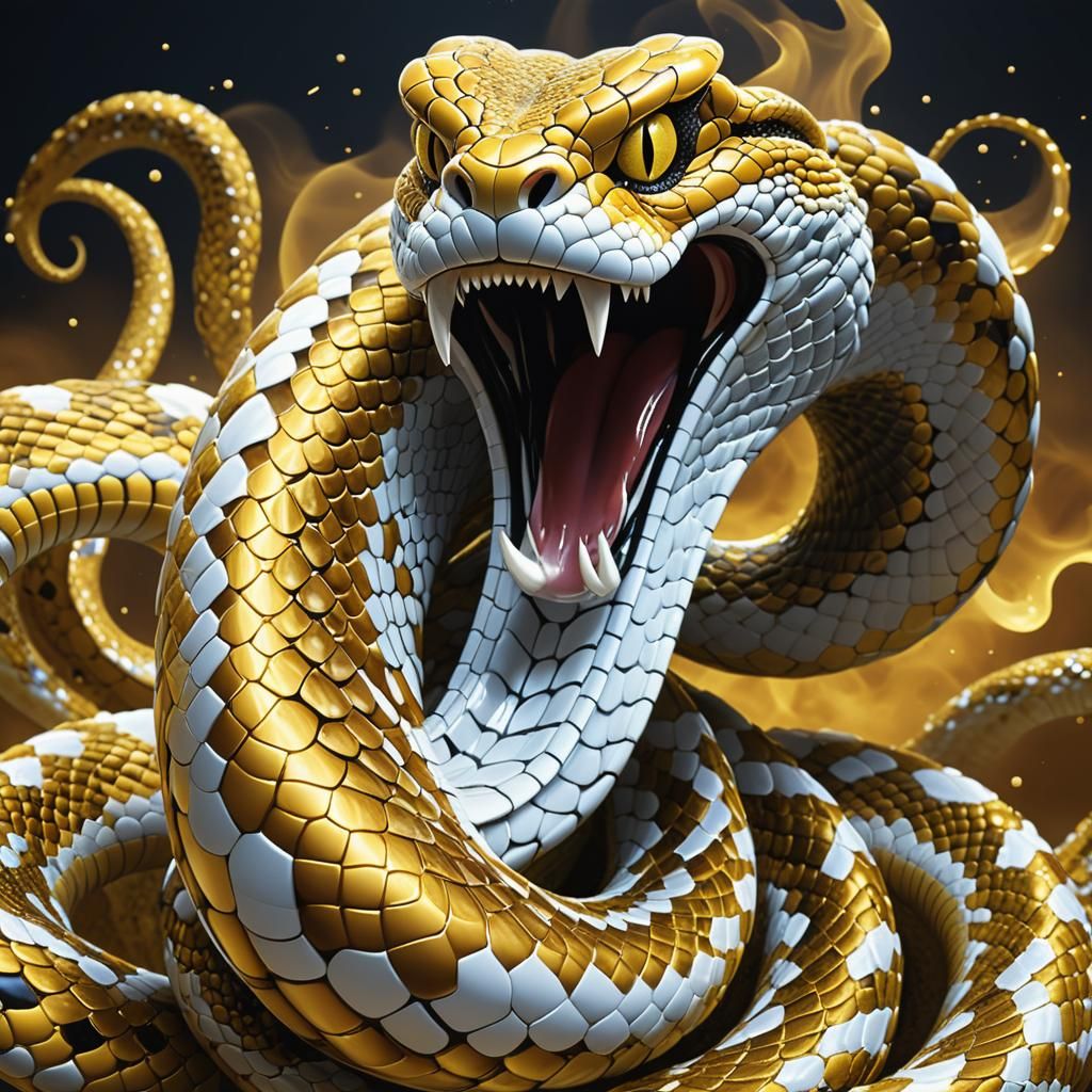 The golden king cobra bared its fangs
