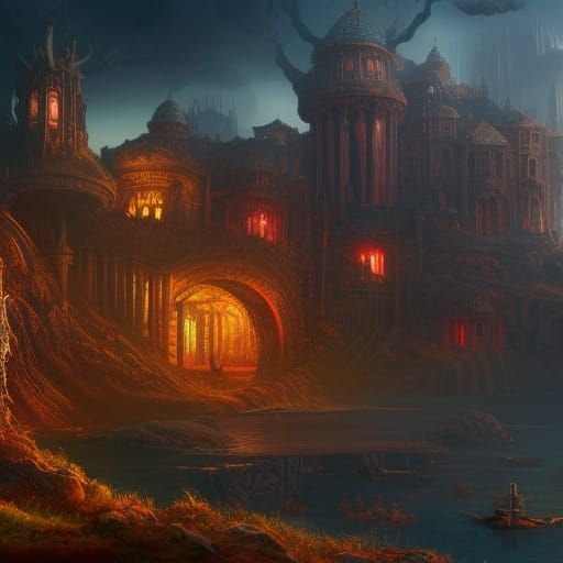 Fantastical Matte Painting in Deep Color, 8K