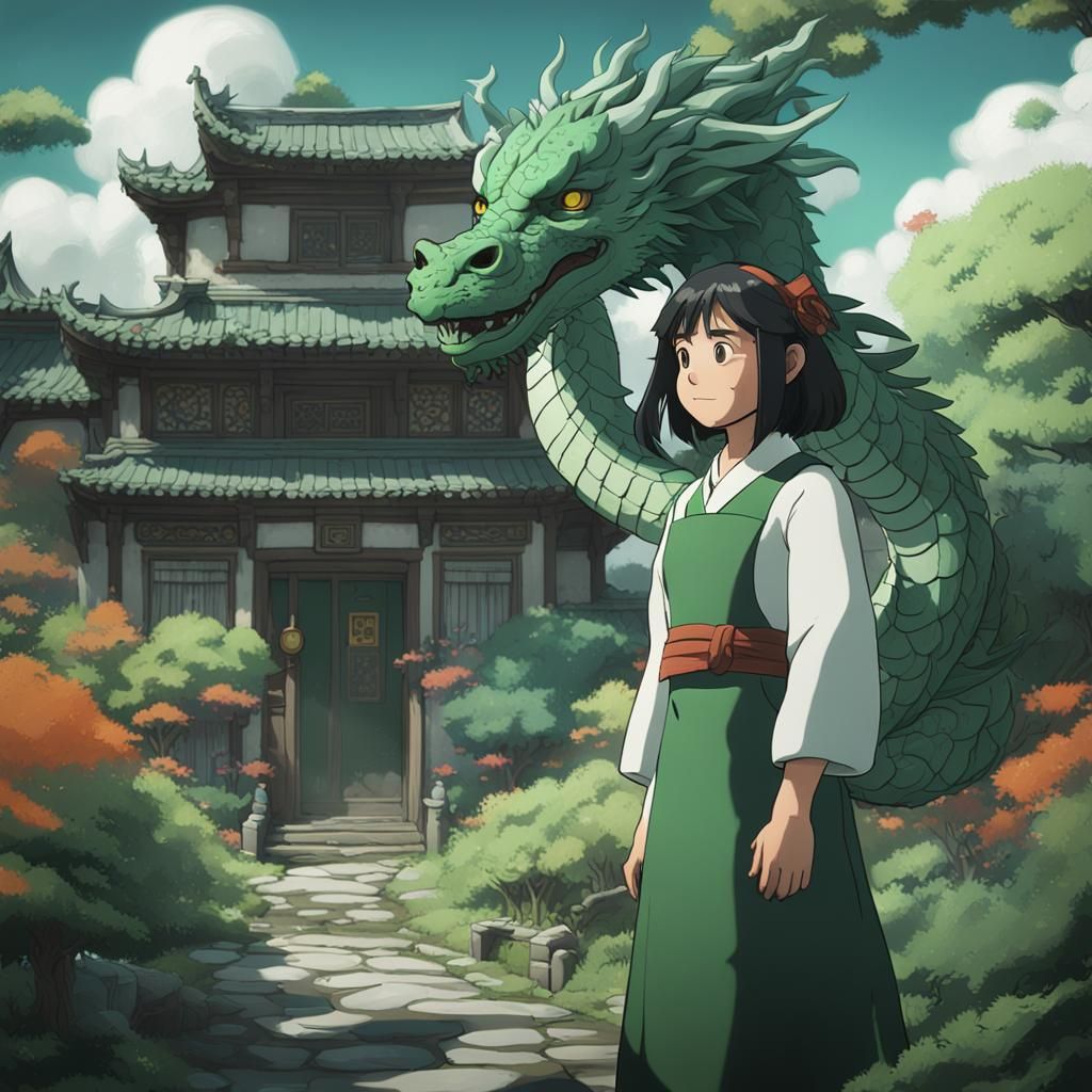 Ghibli-Style Scientist with Dragon in Monochrome World