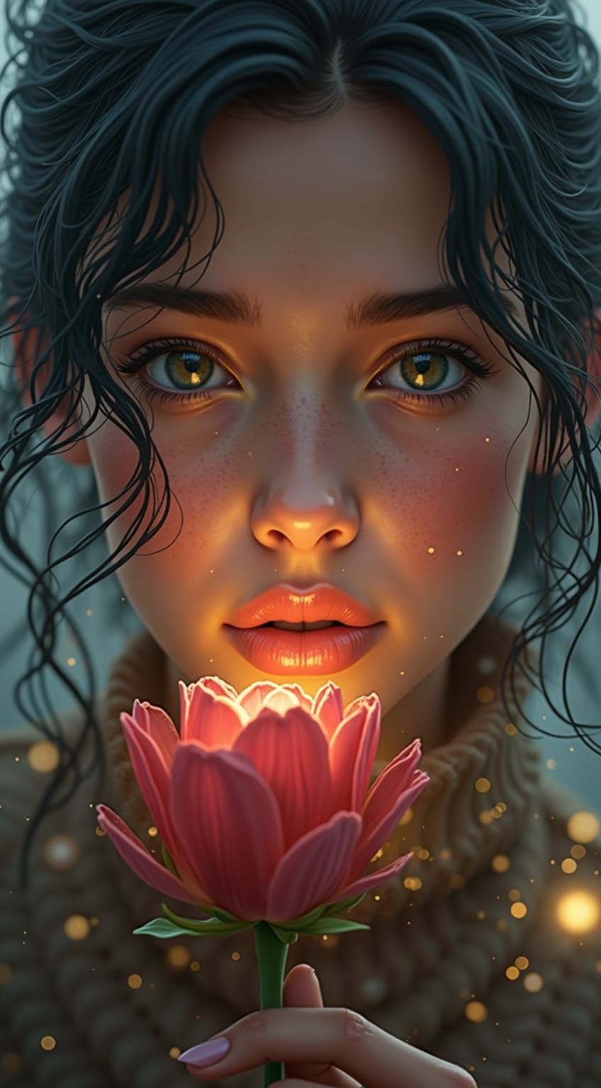 Fairytale Girl in Emerald Silk Gown