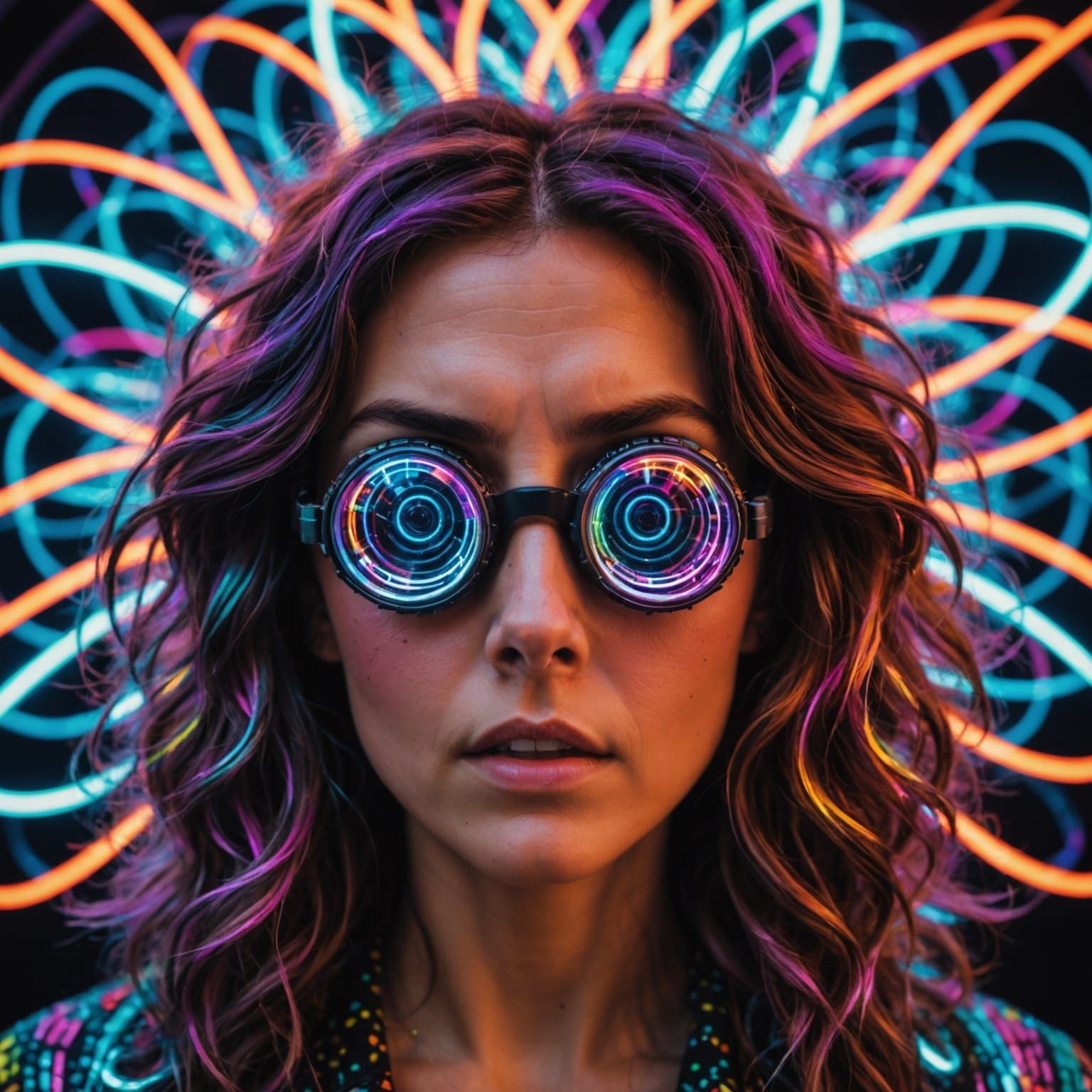 Electrified Woman in Hypnotic Psychedelic Space