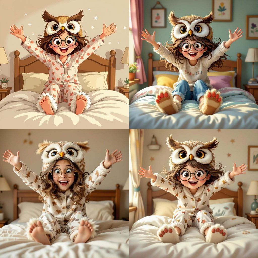 Teenage Girl's Owl Transformation: Humorous Digital Art
