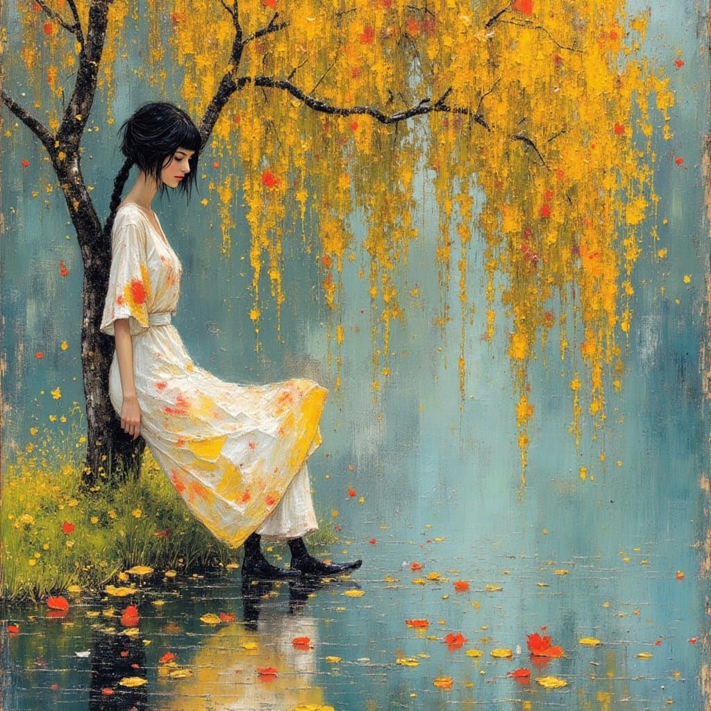 Lady under Willow: Diazotype Mixed Media in Summer Colors