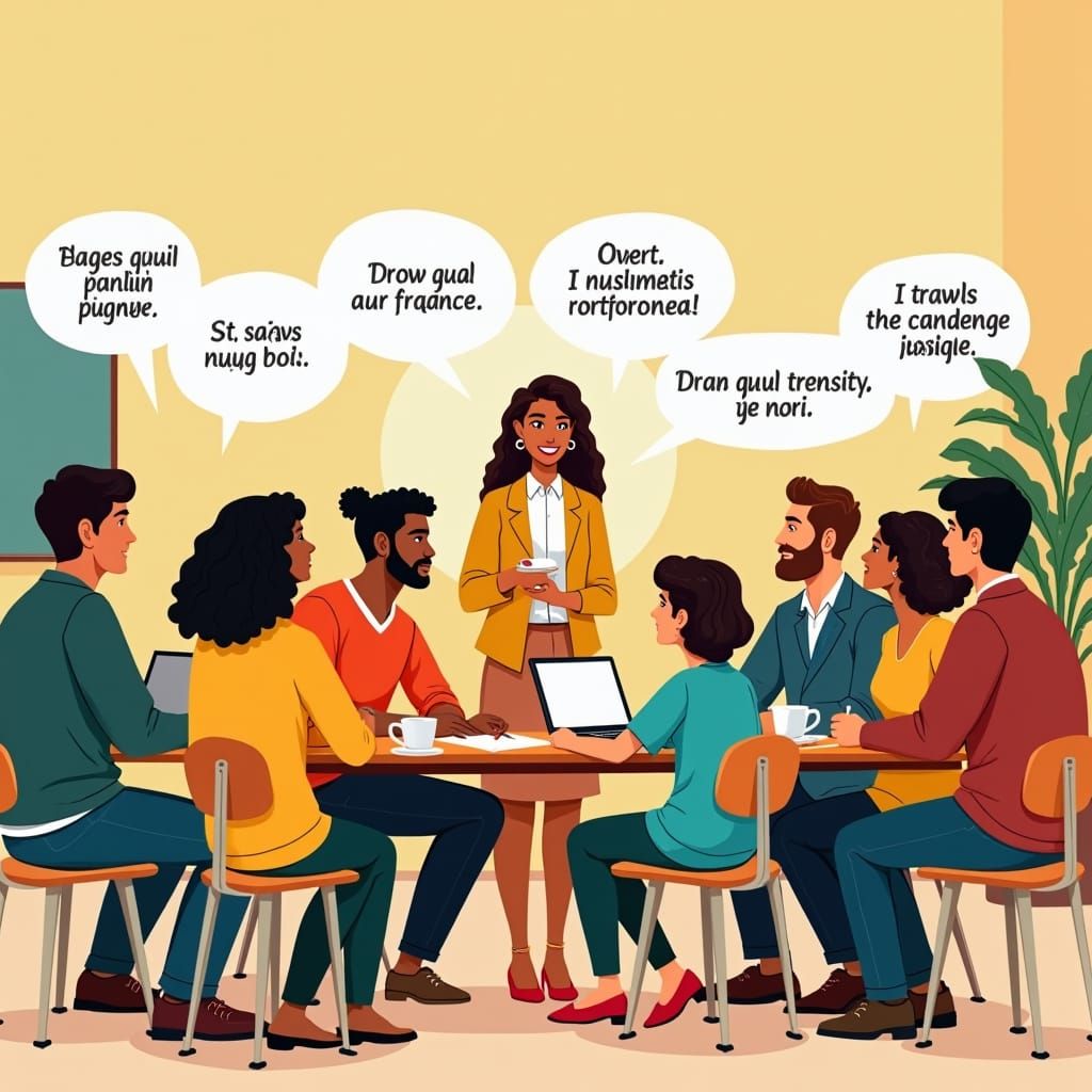 Multilingual School Meeting in Playful Illustration Style