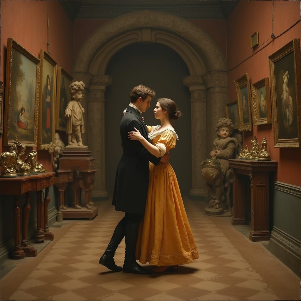 Medieval Ball with Dancing Couple in Romantic Style