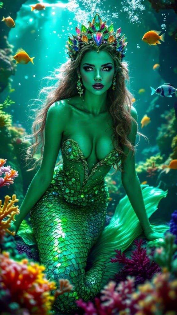 Photorealistic Mercurial Siren Mermaid Queen in Haute Coutur...