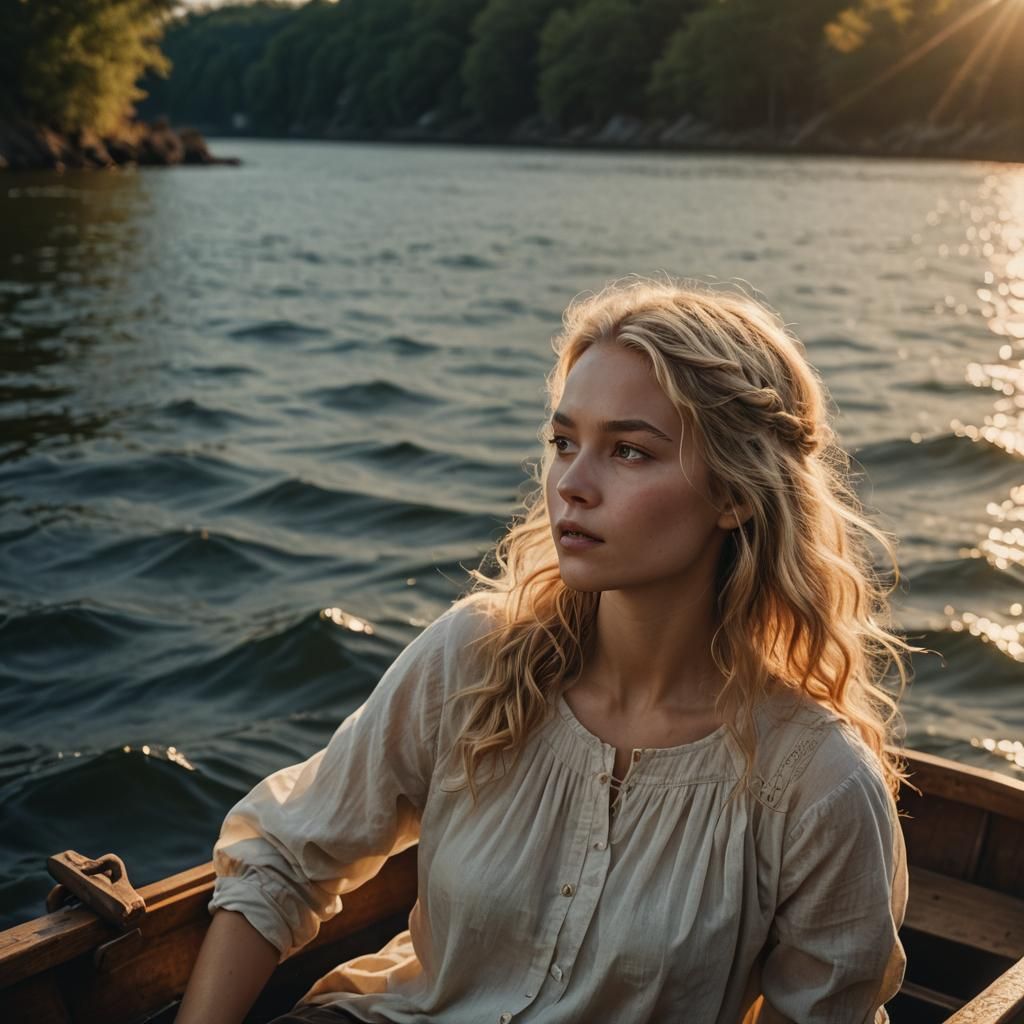 Fairy Woman in Boat at Sunset