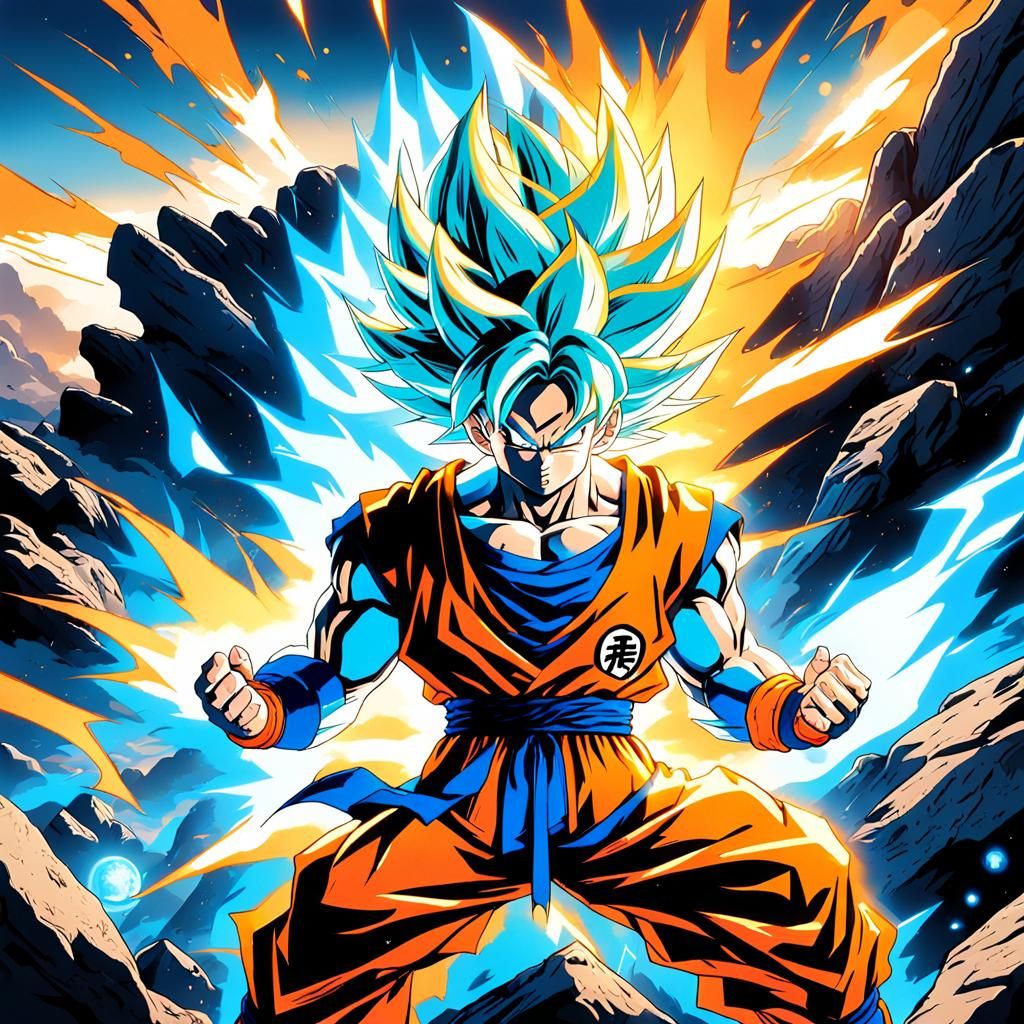 Goku Super Saiyan on Cliff: Manga Comic Art