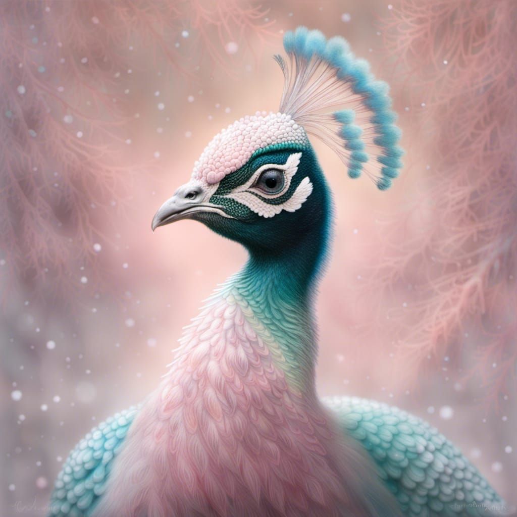 Albino Peacock Baby Portrait in 3D Style