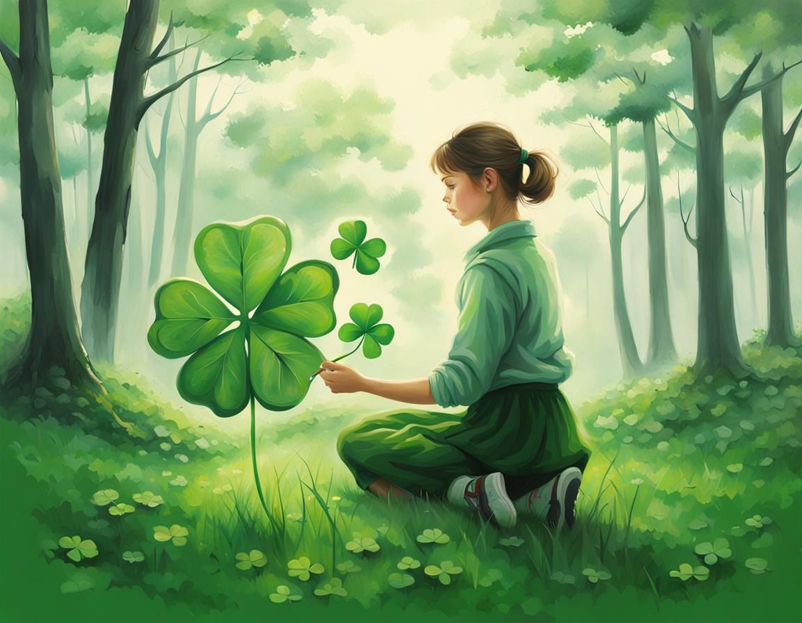 Girl in Nature with Clover Leaf Shirt