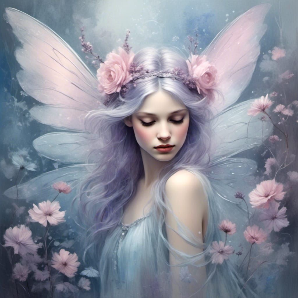 Whimsical Ice Fairy in Pastel and Charcoal Sketch