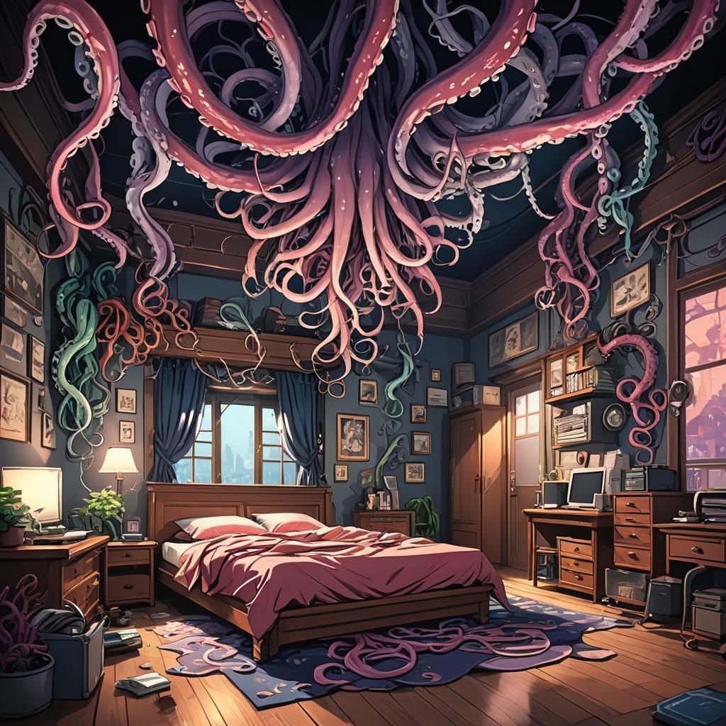 Tentacle Bedroom in Anime Manga Style