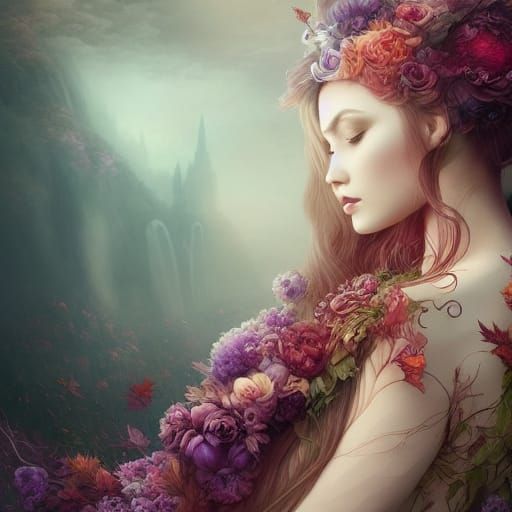 Autumn Floral Woman in Anna Dittmann Style