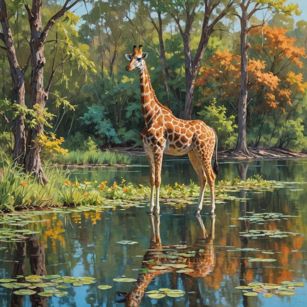 Giraffe in Expressionist Impasto Landscape Painting
