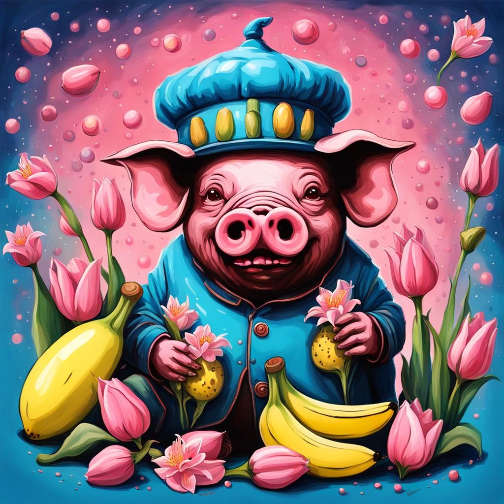 Creepy Pig Banana Alien in Dadaist Candy Style