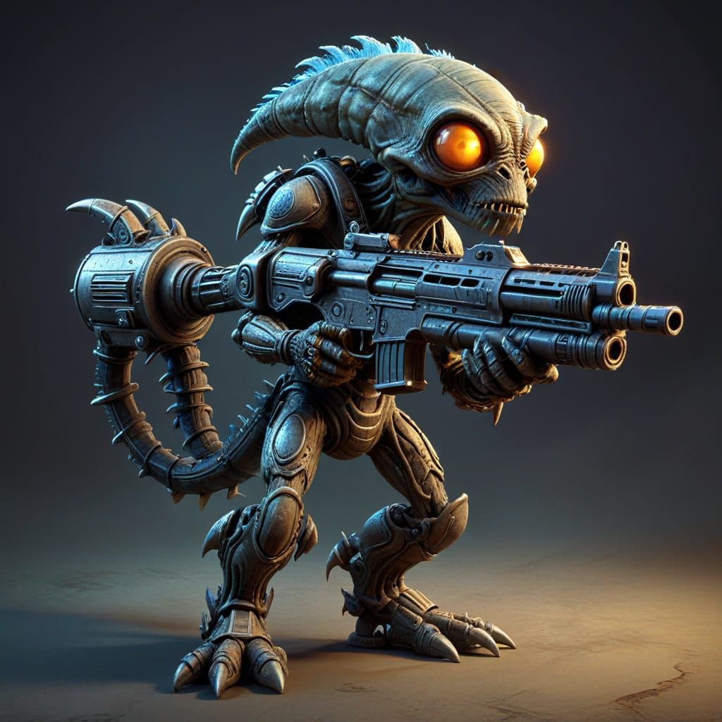 Cyberpunk-Style Alien Light Gun Creature