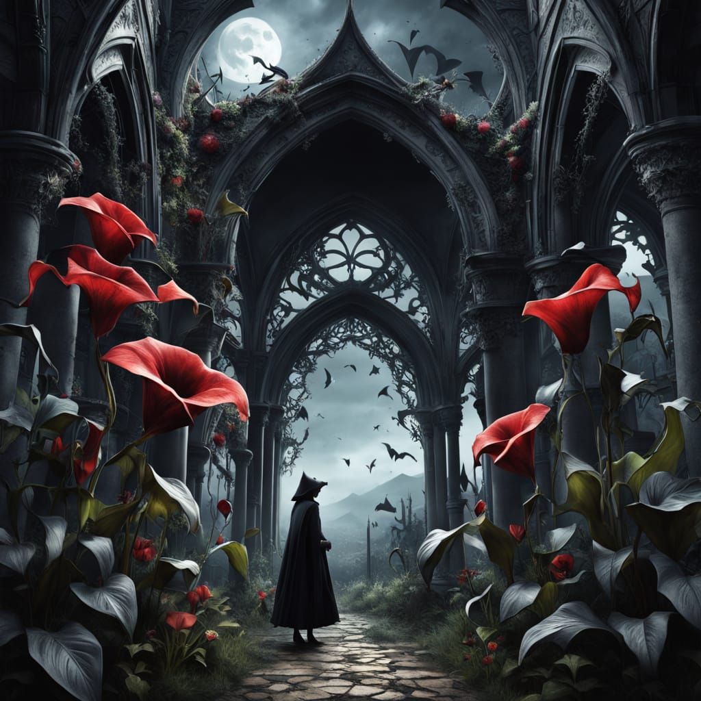 Surrealist Gothic Garden with Mutated Plants