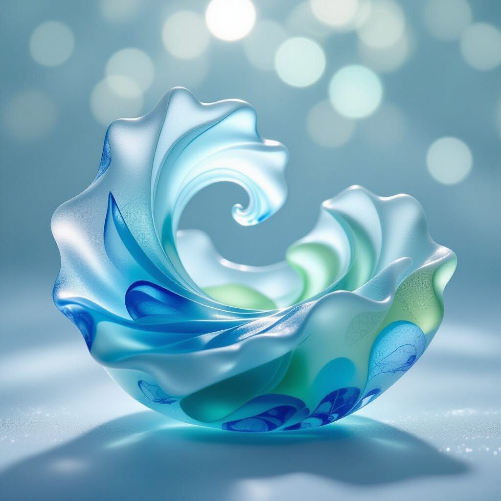 Frosted Sea Glass Sculpture Resembling Swirling Waves