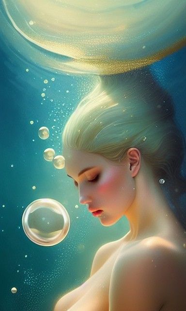 Sensual Girl in Buoy with Underwater Bubbles
