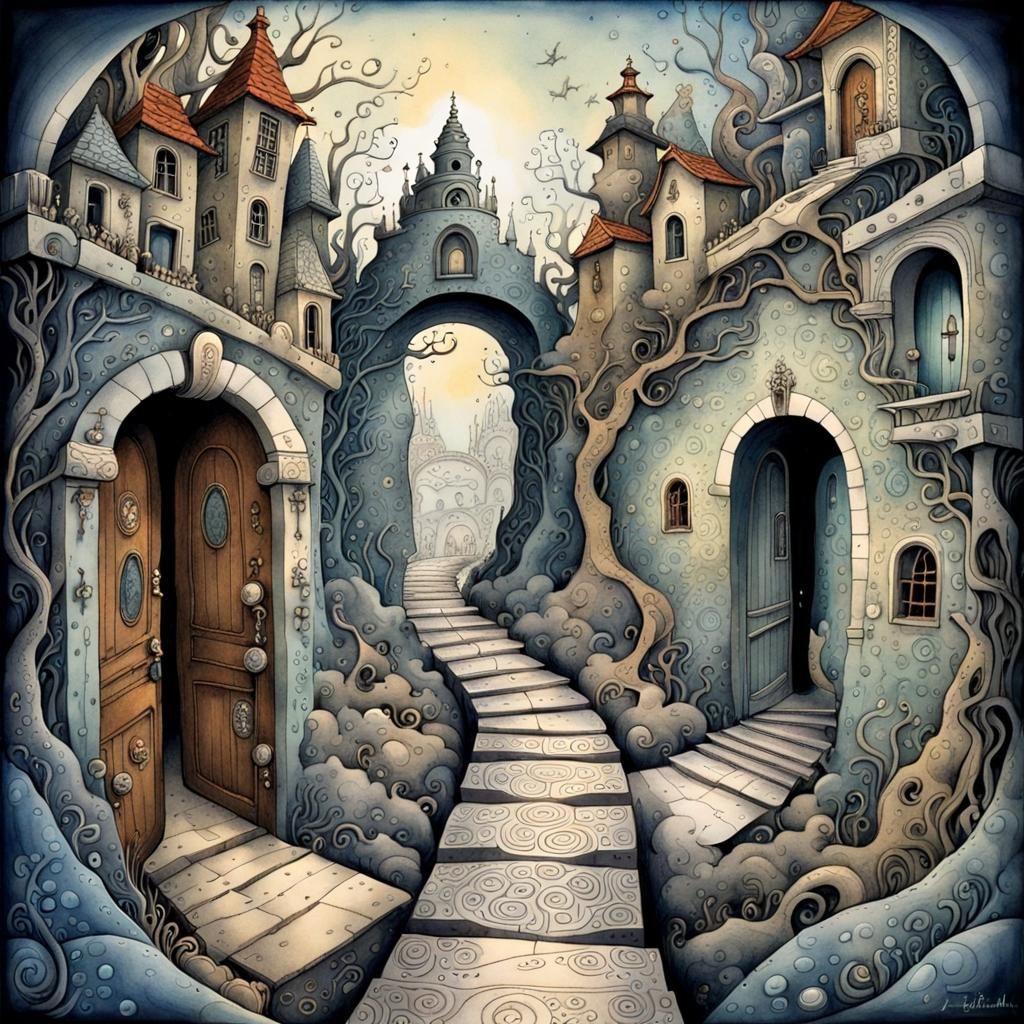 Surreal Folk Art Pathway to Eternity