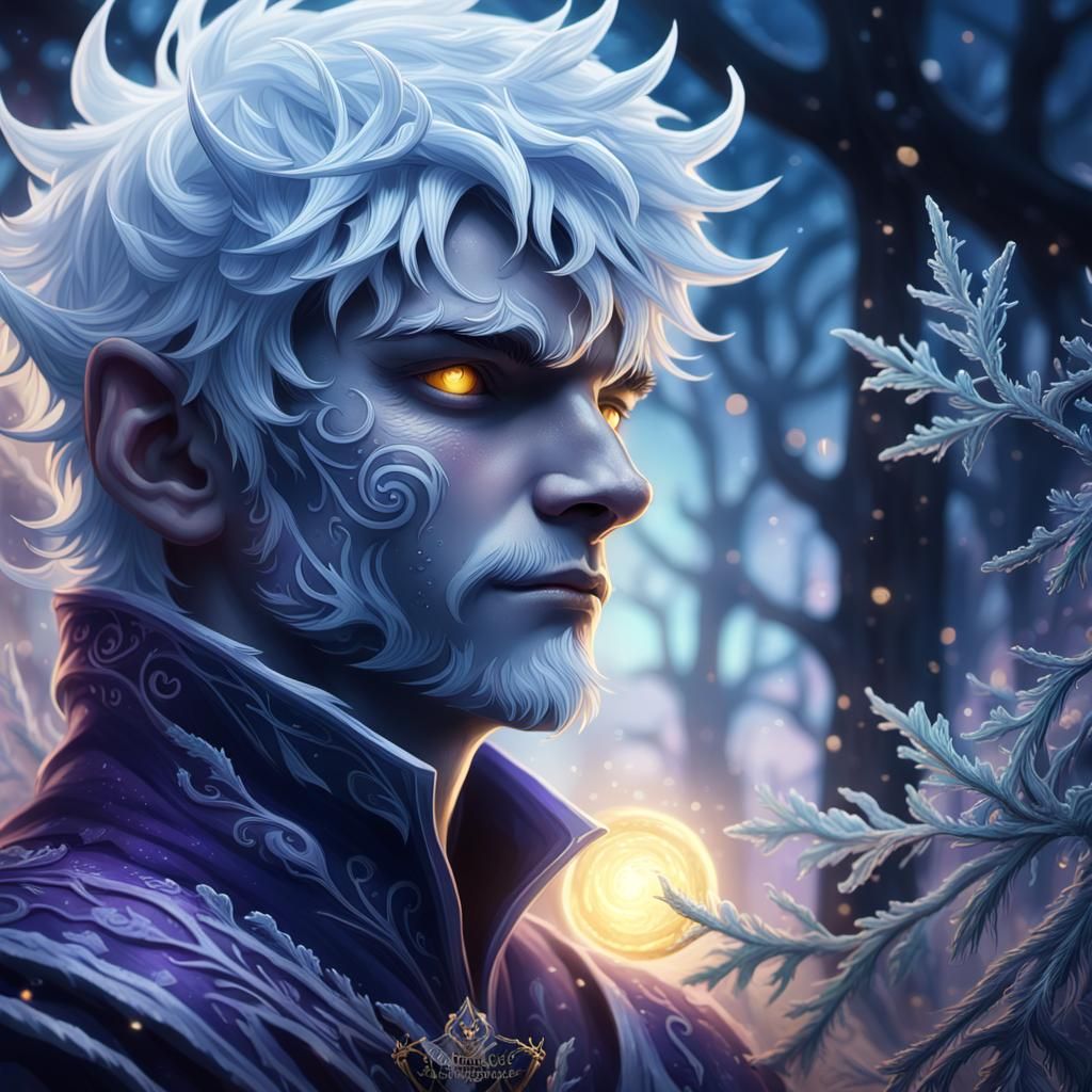 Mystical Jack Frost Wields Evergreen Boughs in Art Nouveau-I...