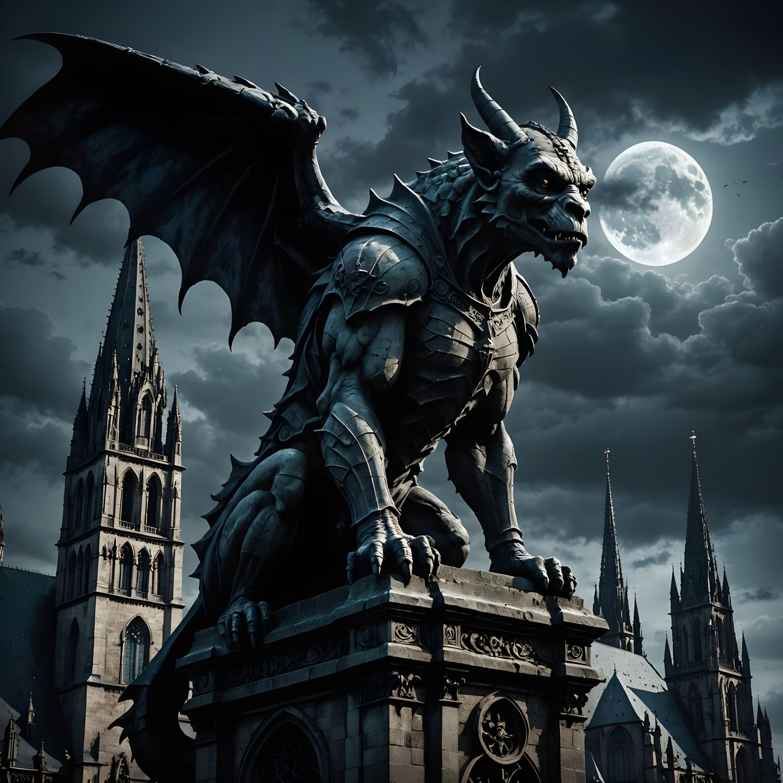 Sinister Stone Gargoyle on Gothic Cathedral