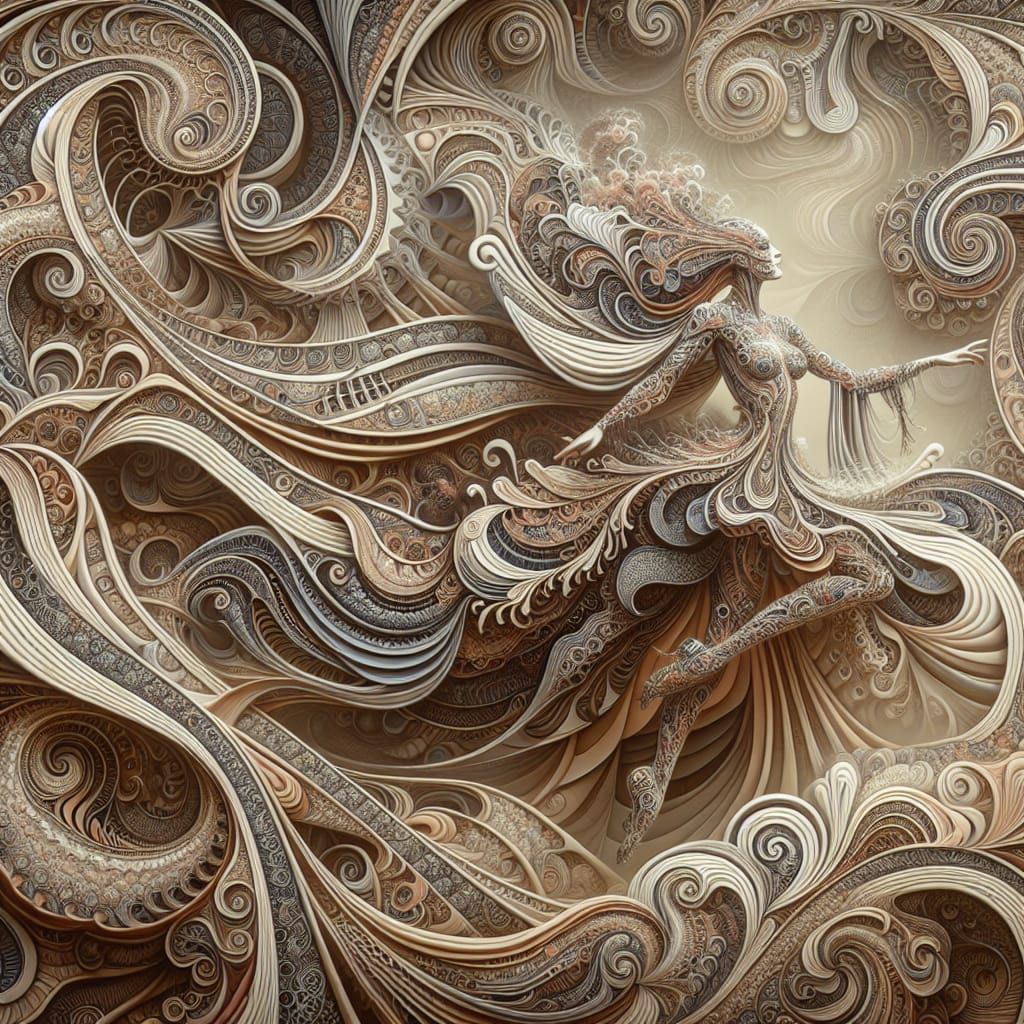 Maximalist Dancer in Fractal Art Nouveau Style