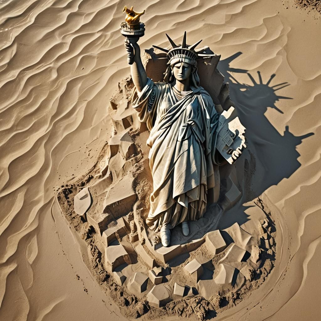 Statue of Liberty Sandcastle in Hyper-Realistic Digital Art