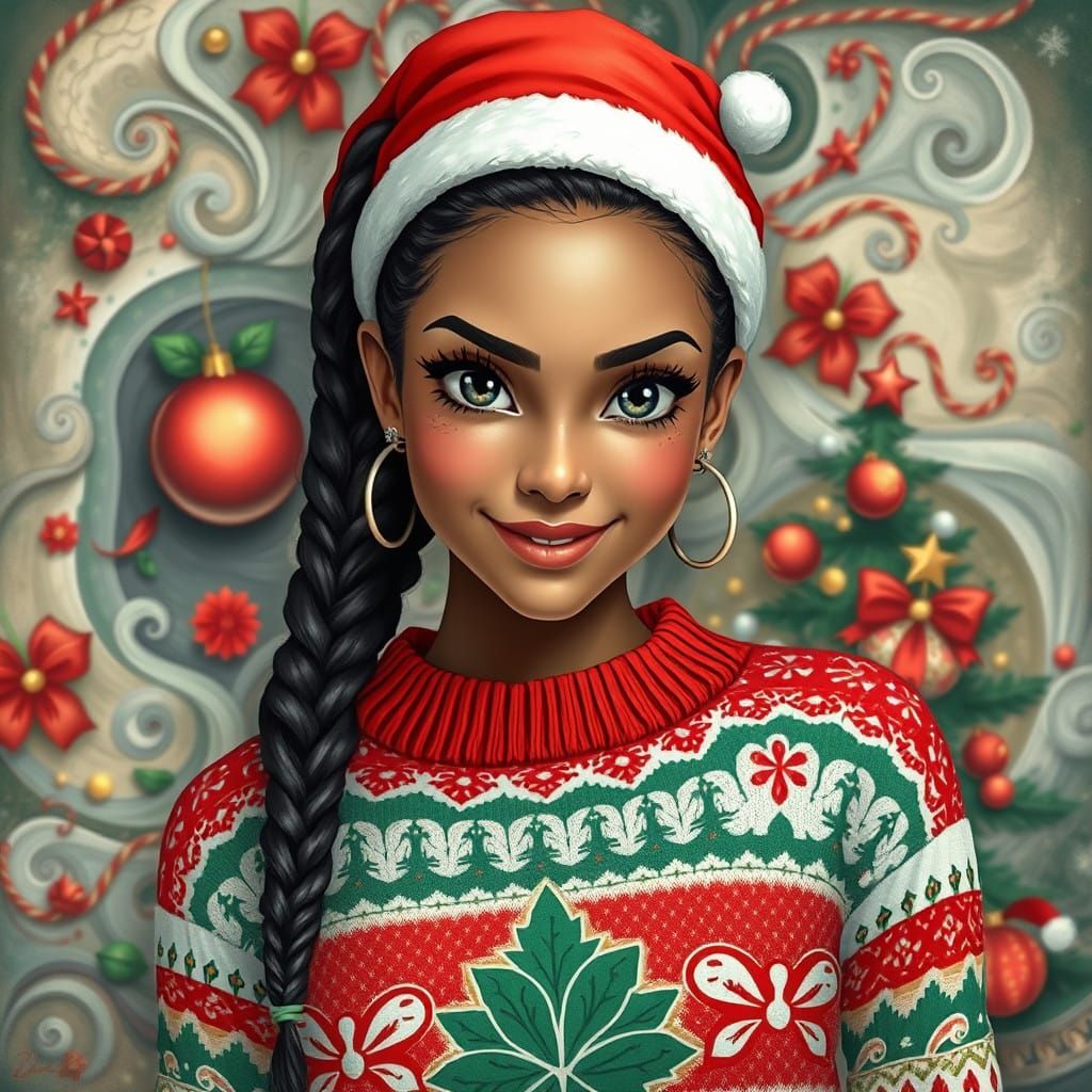 Gouache-Inspired Portrait of a Beautiful Woman in a Humorous...