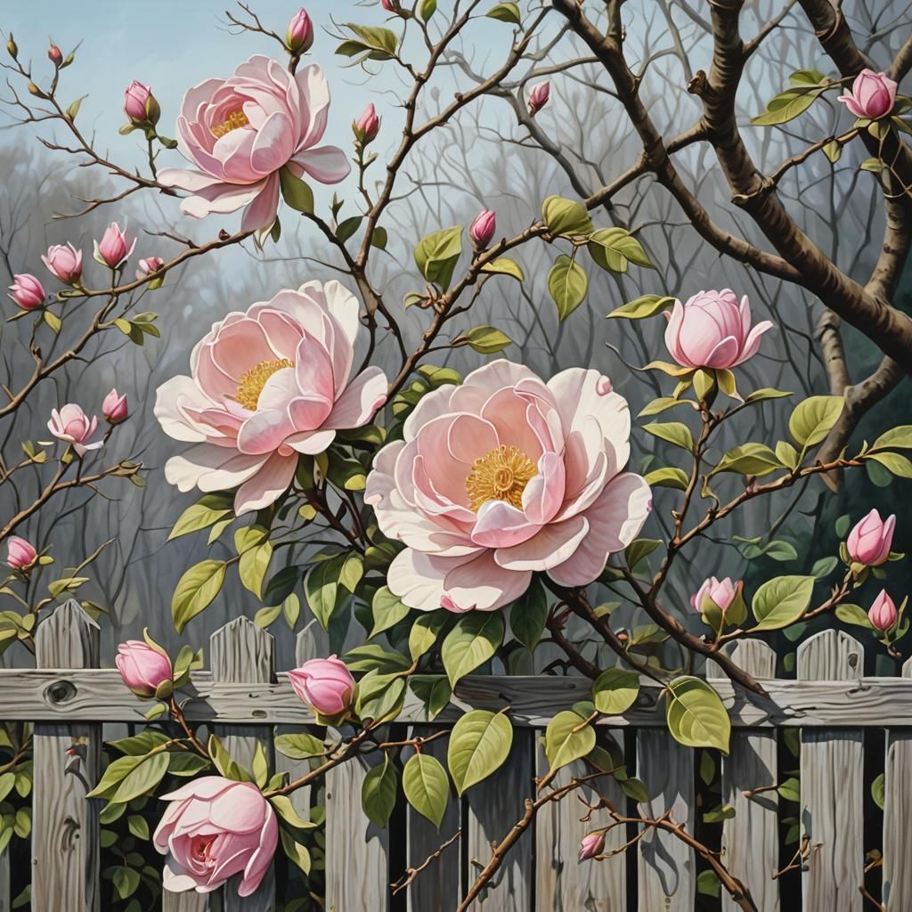 Peace Rose and Magnolia Gouache Painting