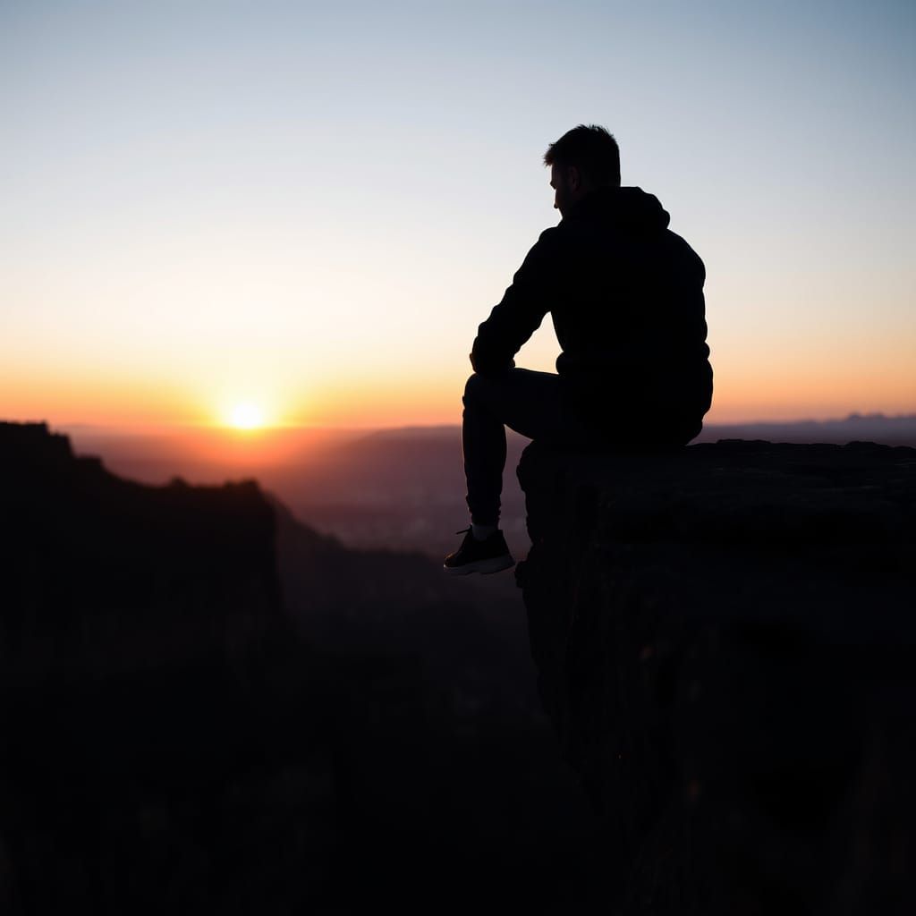 Man on Cliff's Edge Sees Breathtaking Sunset