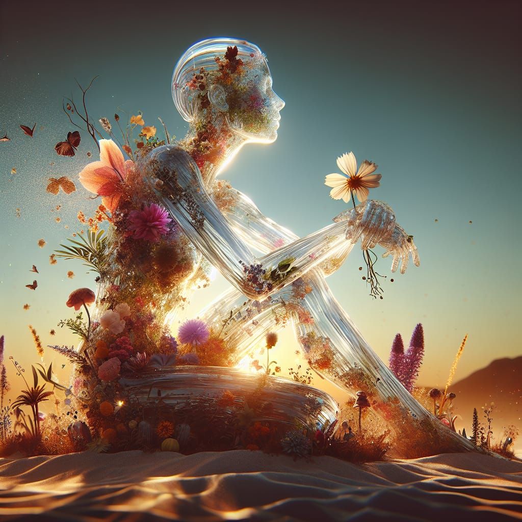 Glass Woman Filled with Flowers: Fantasy Concept Art