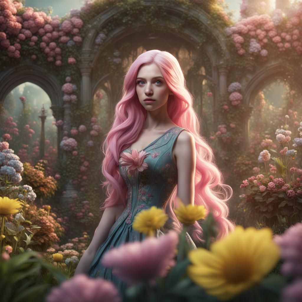 Fluttershy in a Flower Garden: Detailed Matte Painting
