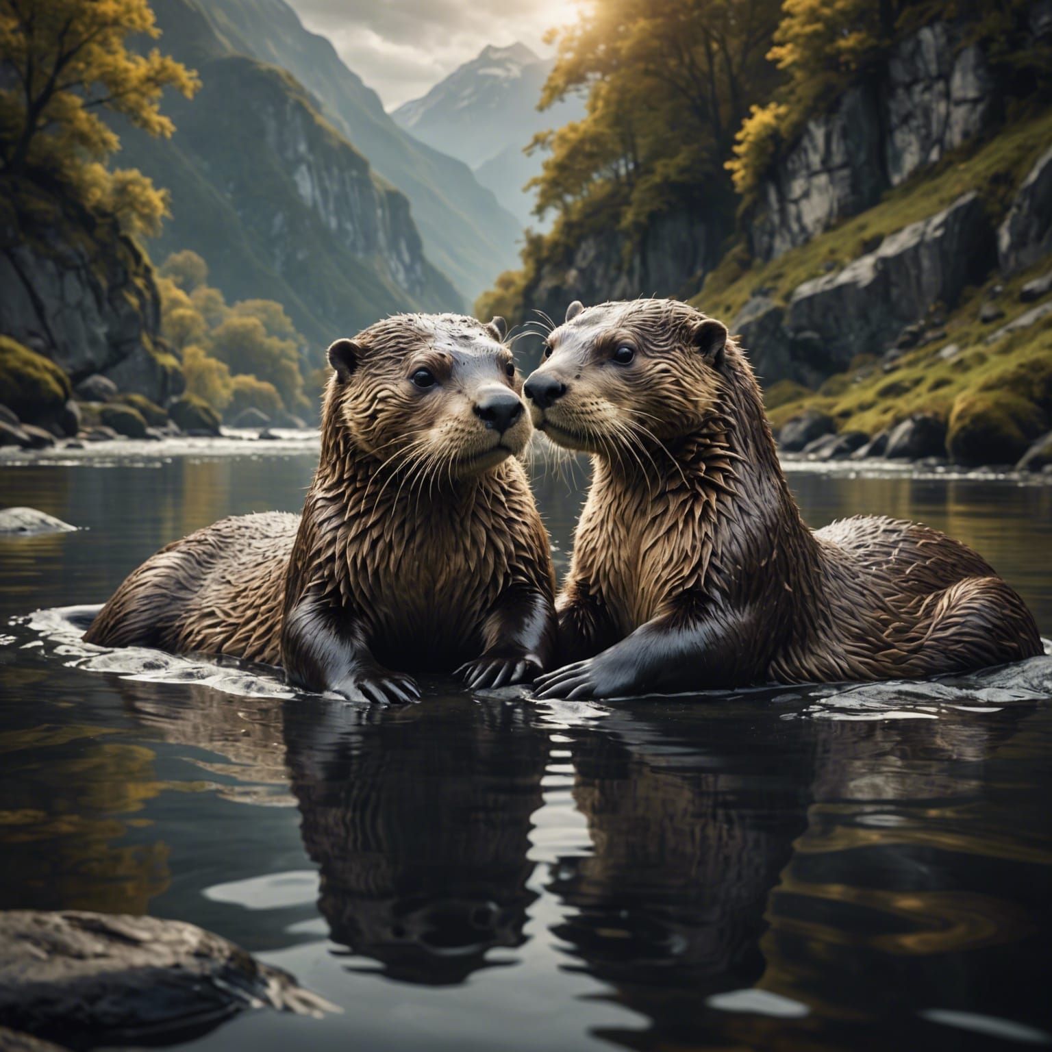 Yin Yang River Otters: Digital Matte Painting
