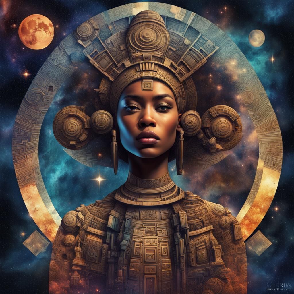 Afrofuturistic Portrait in Watercolor Style