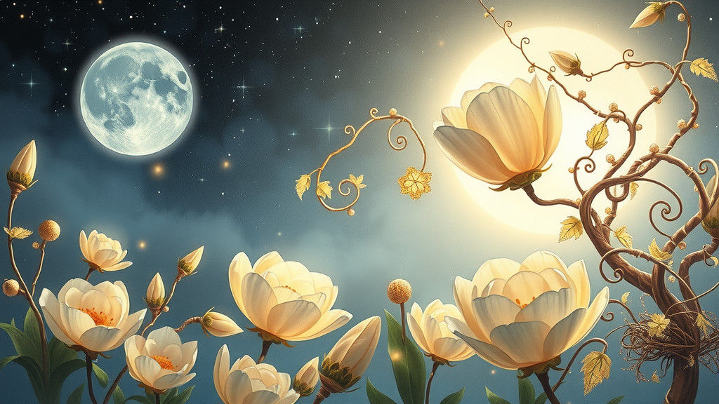 Mystical Moonlit Garden in Watercolor Style