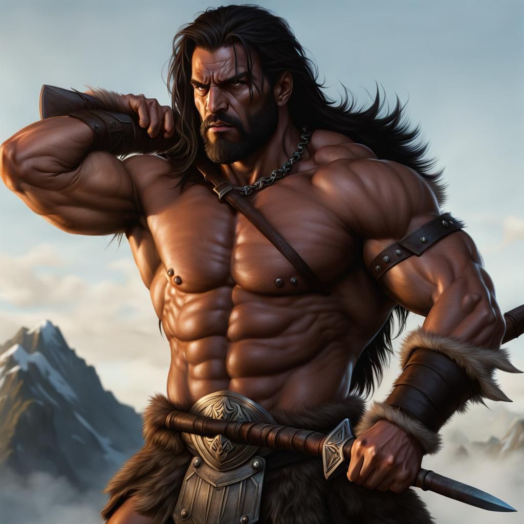 Fierce Barbarian Warrior Displaying Brute Strength