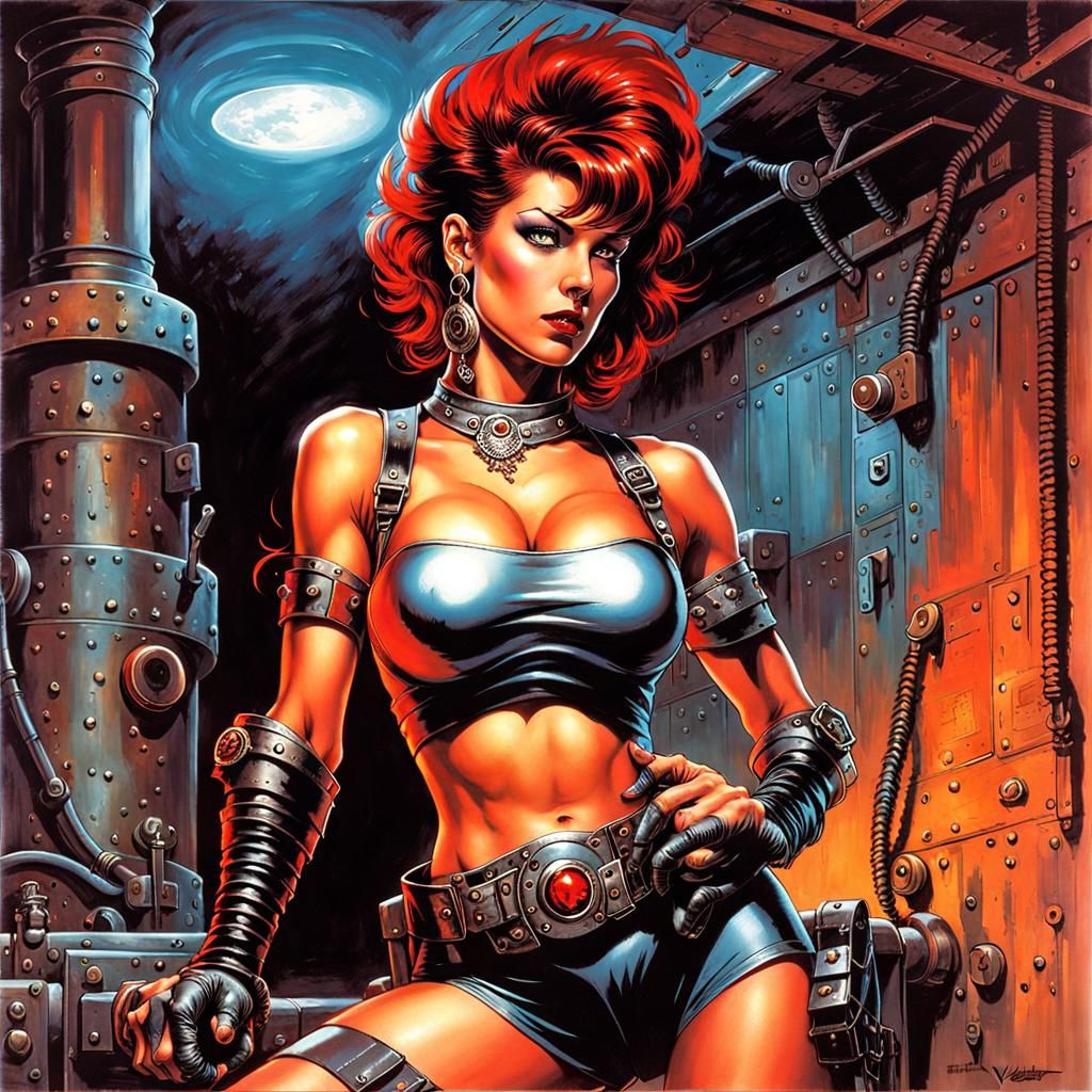 Rusty Cyborg Punk Portrait in Dieselpunk Style