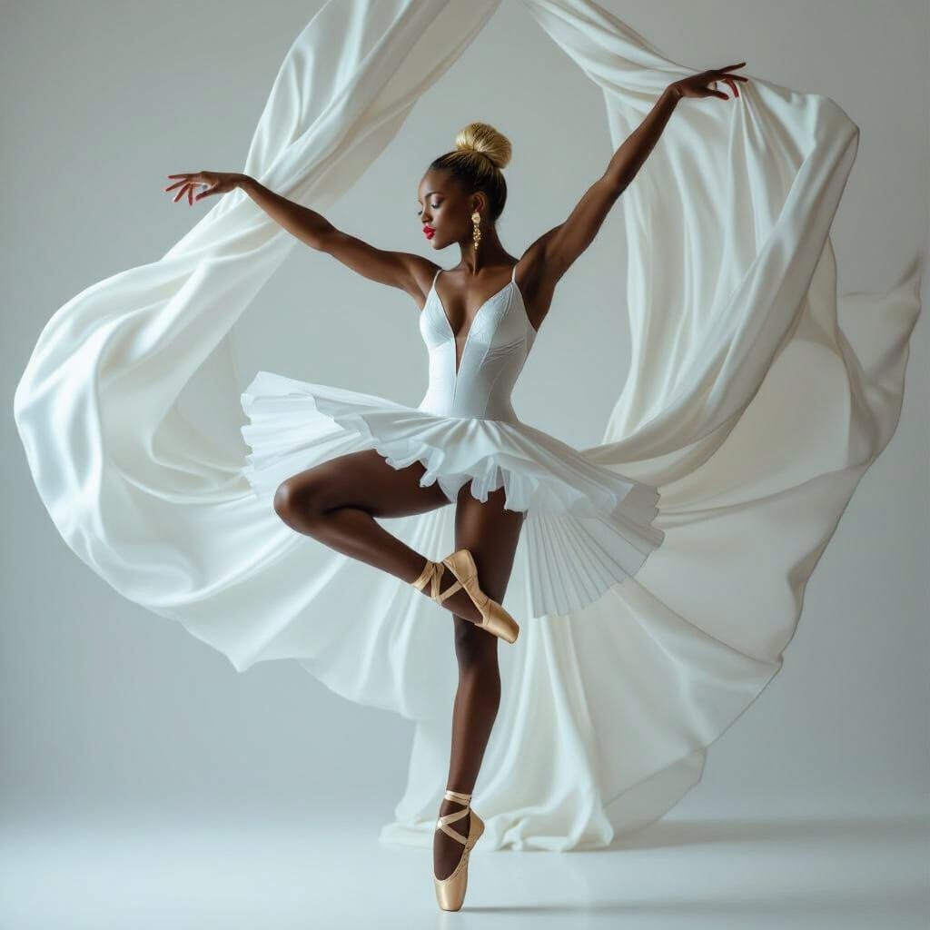 Ballet Dancer in White, Hyperrealistic Style