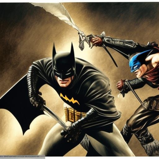 Batman fighting Zorro in a duel