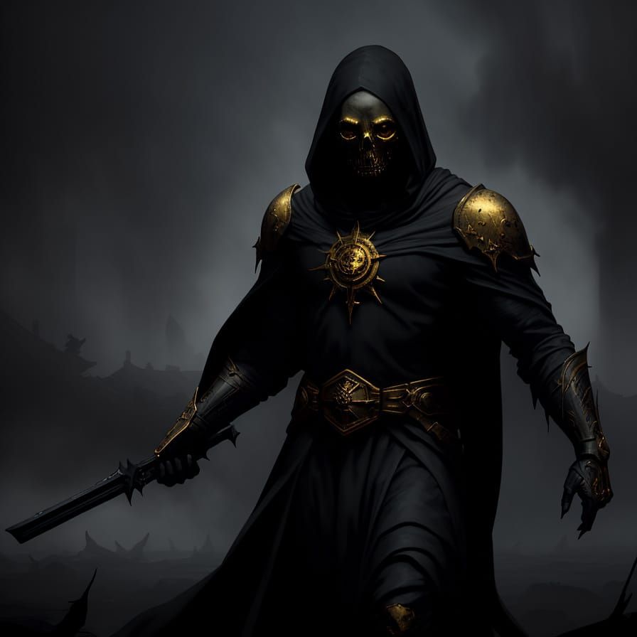 Solemn Figure Guides Lost Souls in Eerie Landscape