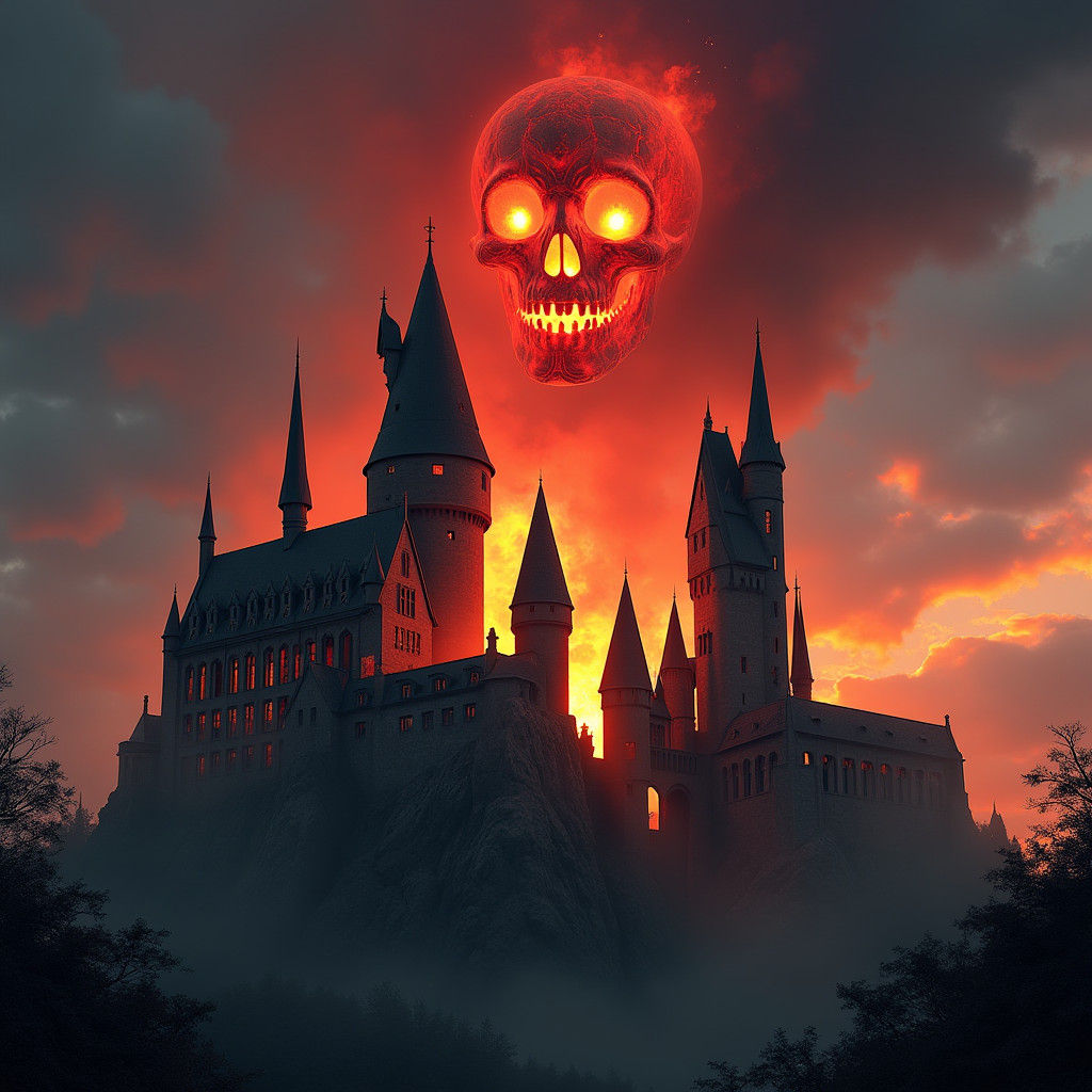 Inferno Engulfs Hogwarts Castle with Blazing Skull