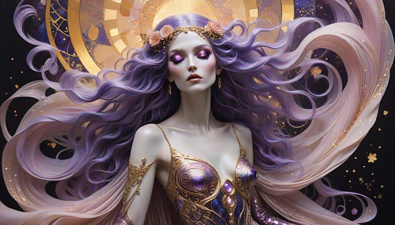 Violet Goddess in Klimt-Inspired Art Nouveau