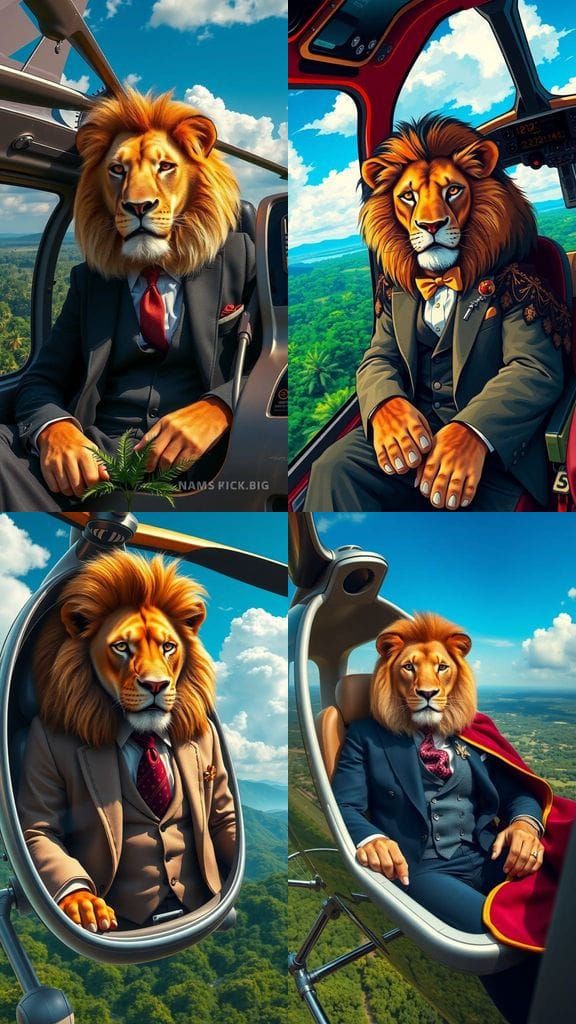 Lion in Elegant Helicopter Ride Over Jungle