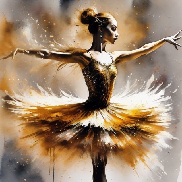 Elegant Ballet Dancer on Stage as Ink Painting