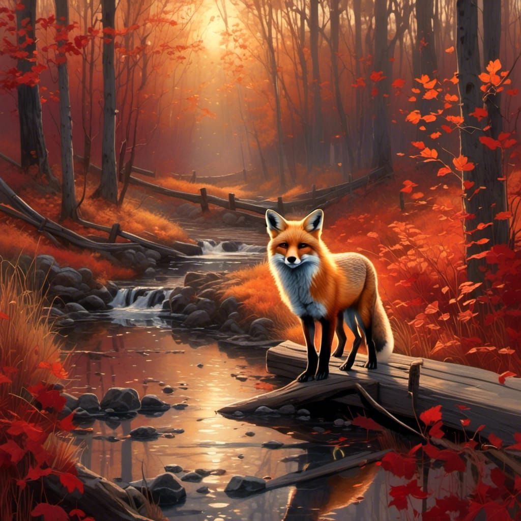 Red Fox in Autumn Paradise at Golden Hour
